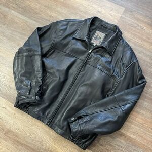 Boston Harbour Black Leather Jacket Men's Sz XL Bomber Classic FAIR PEELING